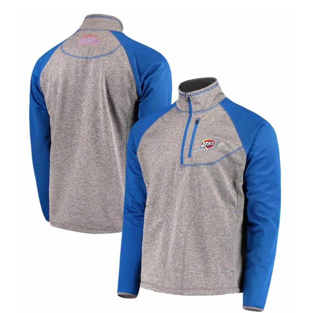 Boy's Oklahoma City Thunder OKC Gray Blue Mountain‎ Trail Half Zip Jacket XL 20